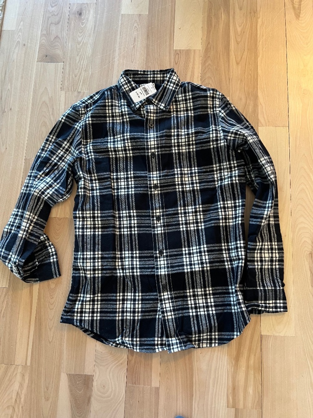 L.L. Bean Black and White Plaid Flannel Shirt